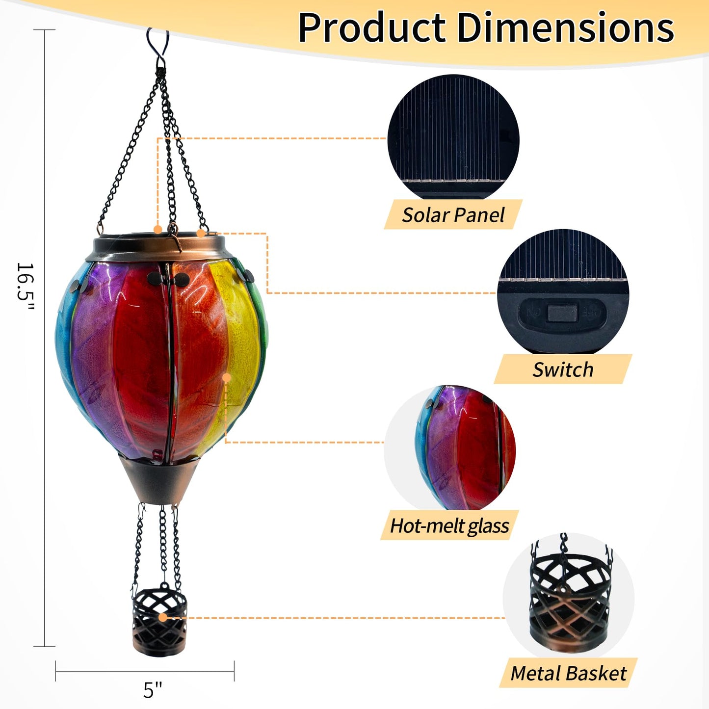 teyigarden Solar Lantern Glass Hot Air Balloon Waterproof Colorful Outdoor Light
