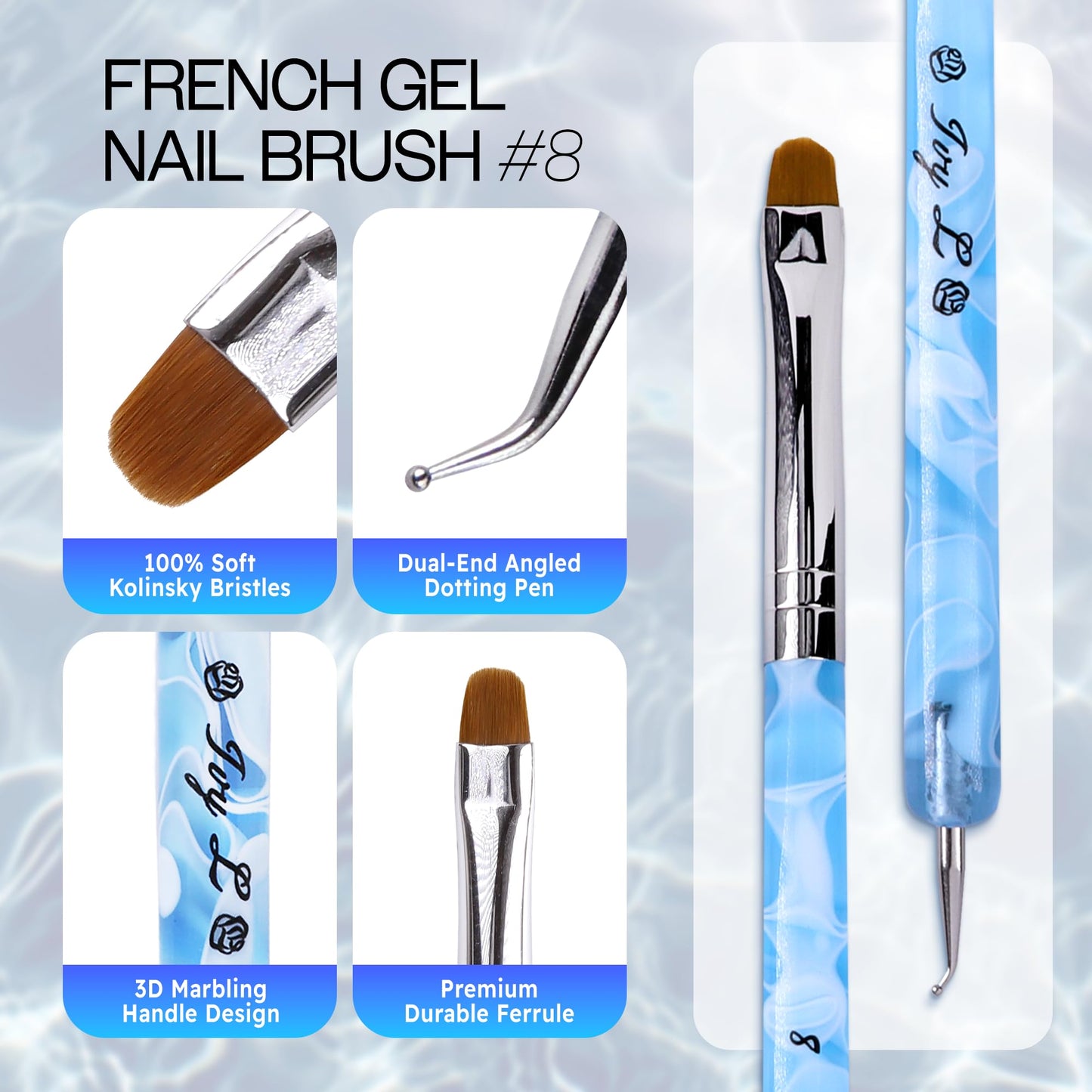 Ivy L 2- Way French Gel Acrylic Nail Art Kolinsky Brush with Dotting Tool for Professional Manicure Cuticle Clean up Nail Art De