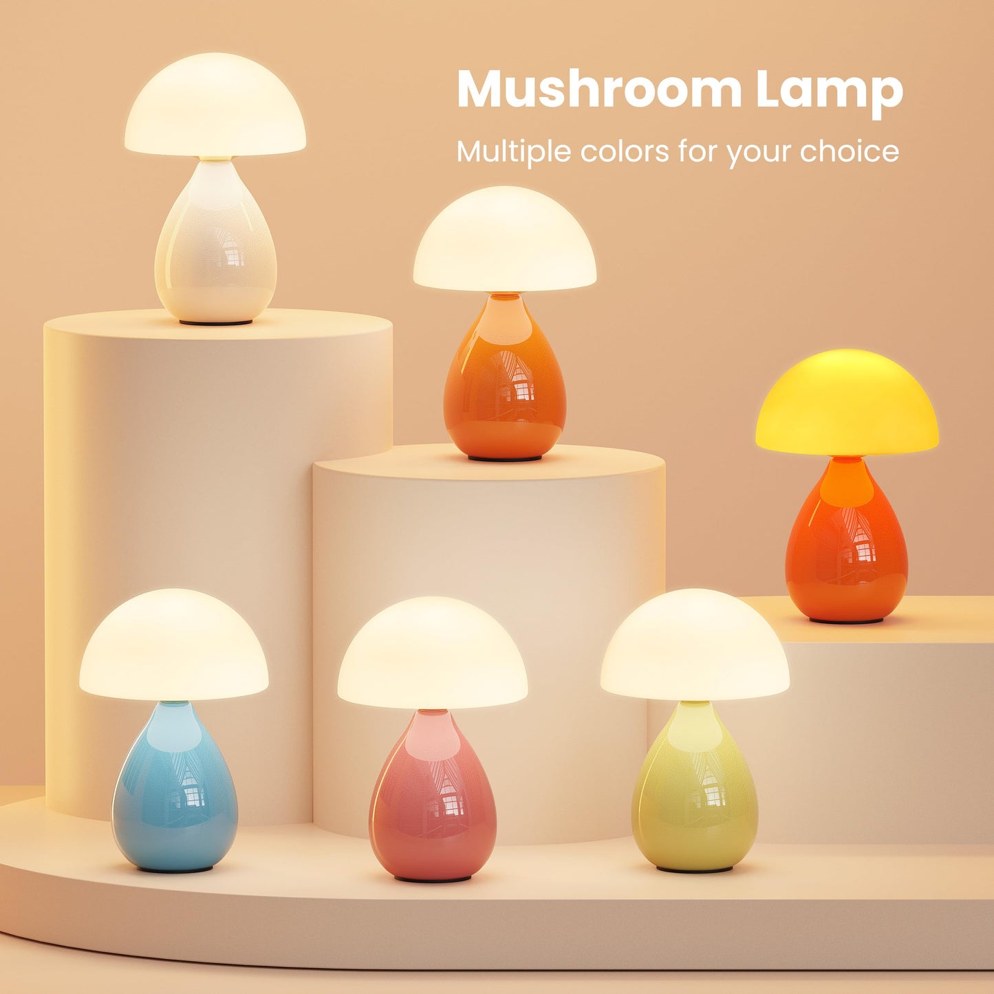 Vanbolon Mushroom Lamp Table Lamp  Mini Modern Lamp Bedside Nightstand Light Desk Cute Small Light Dimmable For Bedroom  Living Room  Ceramic Base Glass Led Home Decor For Woman Children Gifts
