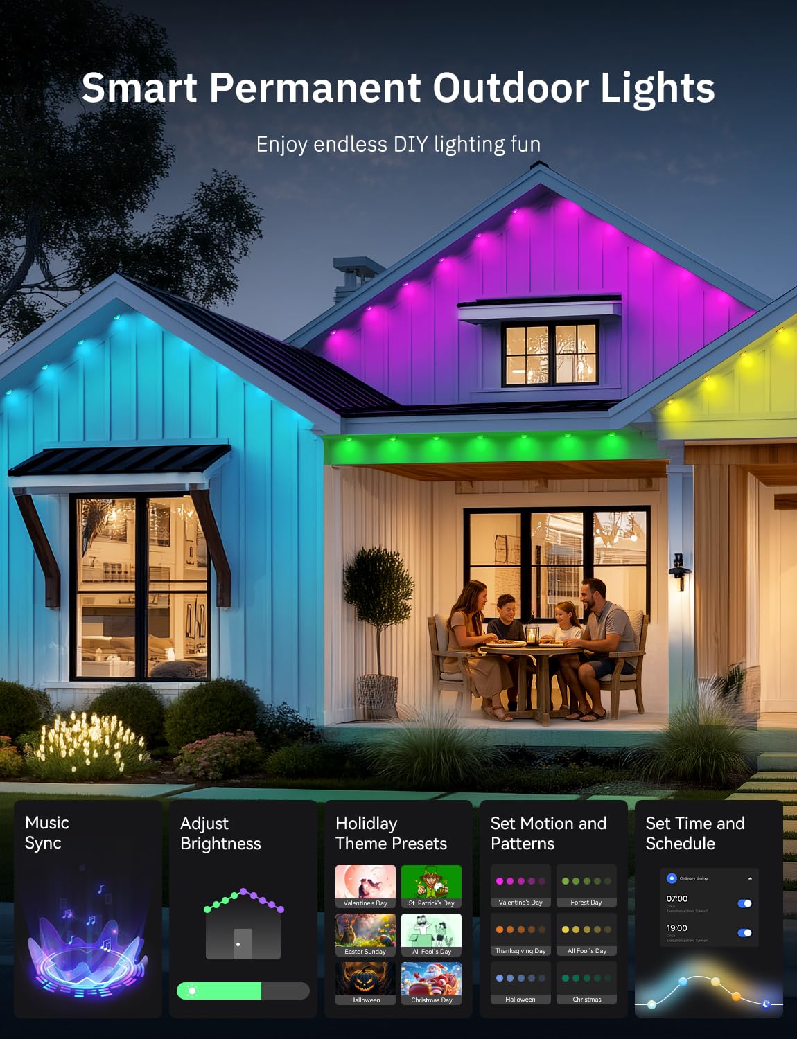 200Ft Permanent Outdoor Lights  100 Smart Waterproof Rgb+Ic Led Eaves With Warm White & Cool White  Halloween Christmas Permanent Light With 48 Scenes Mode For All Holiday Decor Party Daily Lighting