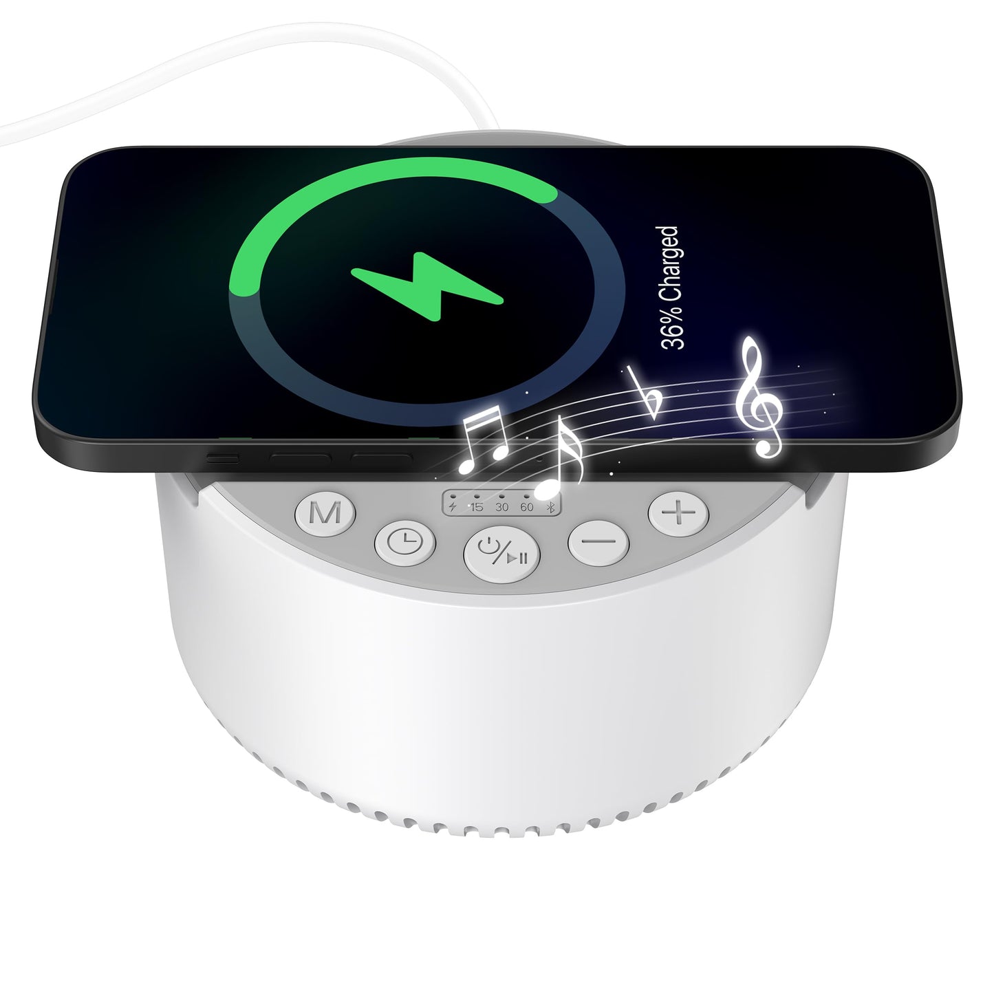 RORENSE Sound Machine with Wireless Charger&Speaker White Noise Machine with Memory Function,6 Soothing Sounds,3 Timers Modes for Baby Kids Adult & Home Office Travel