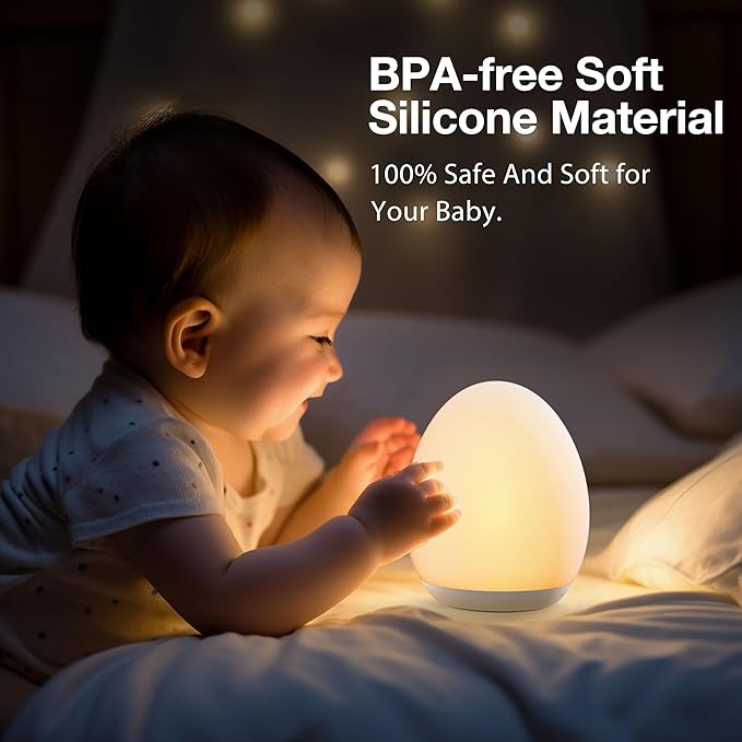 JolyWell Night Light for Kids, Baby Egg Light with 7 Colors Changing Mode & Stepless Dimming, Nursery Night Lamp BPA Free,Rechargeable Egg Night Light for Breastfeeding 1h Timer & Touch Control, Wood