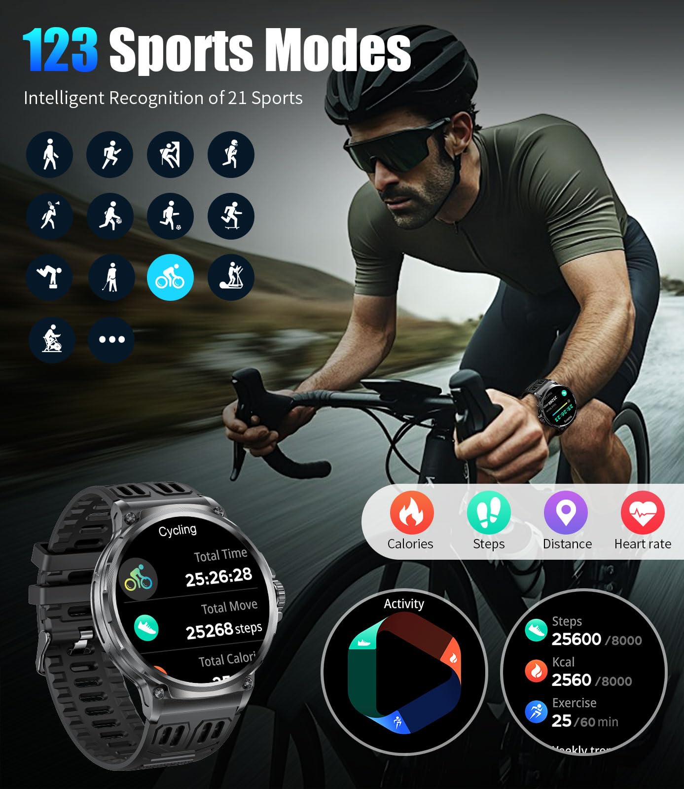 LIGE Smart Watches for Men(Answer/Make Call),1.85" HD Screen Outdoor Sports Smartwatch,800mAh Battery,Heart Rate/Sleep Monitor 5ATM Waterproof Fitness Tracker for Android iOS,3 Straps