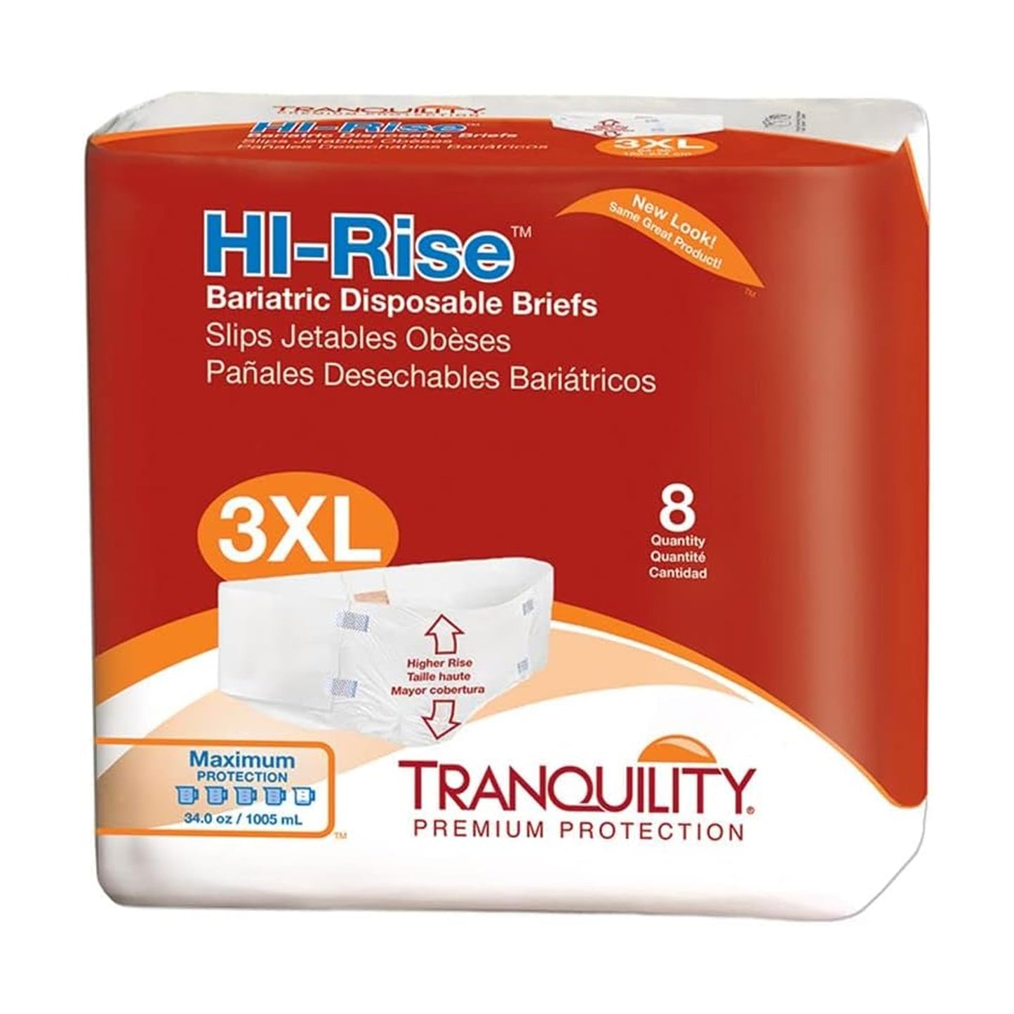 Tranquility Hi-Rise Bariatric Disposable Briefs - XXXL - 32 ct, Peach, 8 Count (Pack of 4)