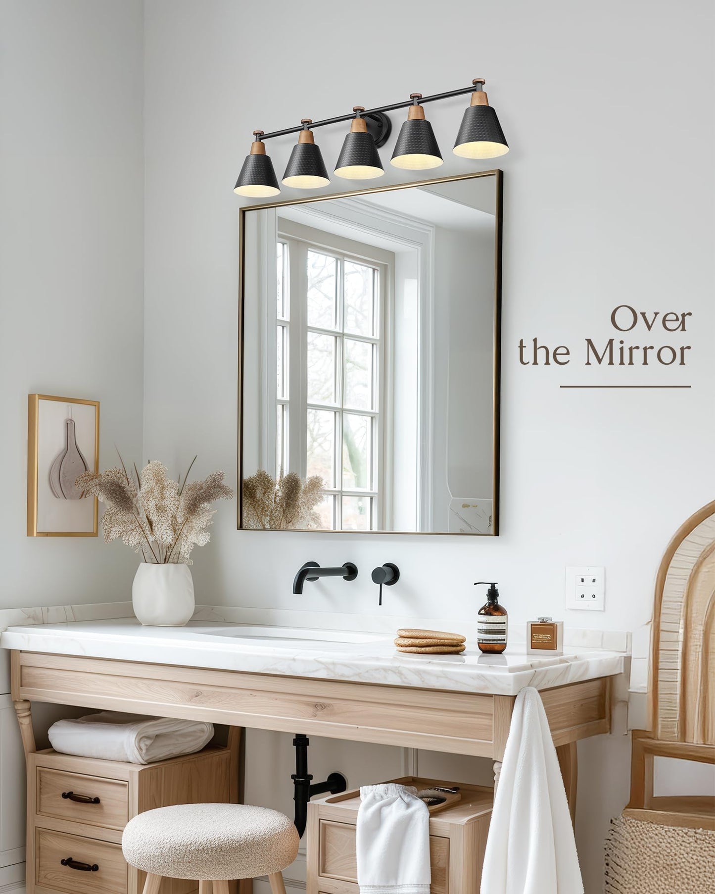 FEMILA 37.4" Black Vanity Light, Black Bathroom Light Fixture, Bathroom Lighting Fixtures Over Mirror with Matte Black Finish, 4FG59B-5W BK