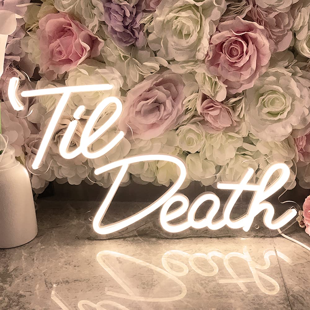 Jxin Til Death Neon Sign For Wall Decor  Led Light Signs For Wedding Engagement Birthday Anniversary Proposal Party Bedroom Office  Wedding Gifts For Loved Ones  16X9 Warm White
