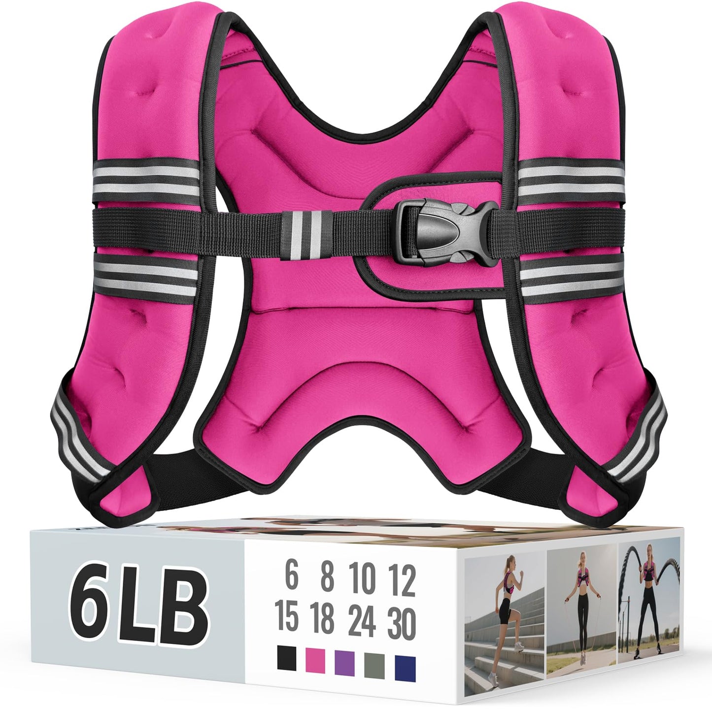 Zeerun Weighted Vest for Women & Men with Reflective Stripe and Adjustable Buckle, Comfortable & Durable Rucking Vest for Walking, Running & Strength Training, 6LBS-Pink