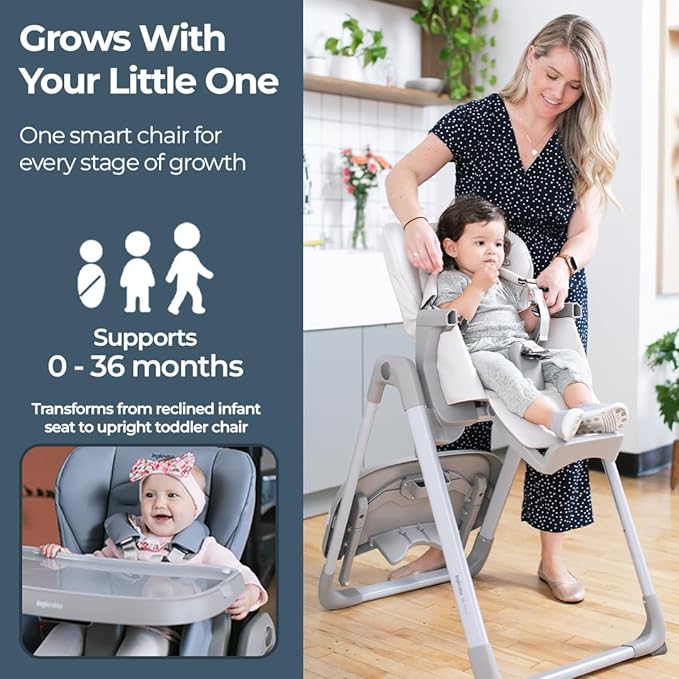 Inglesina My time Highchair, Pepper - Adjustable High Chair for Babies & Toddlers, 4 Height & 3 Recline Settings, Collapsible, Tool-Free Assembly, BPA Free, Removable Tray for Easy Cleaning