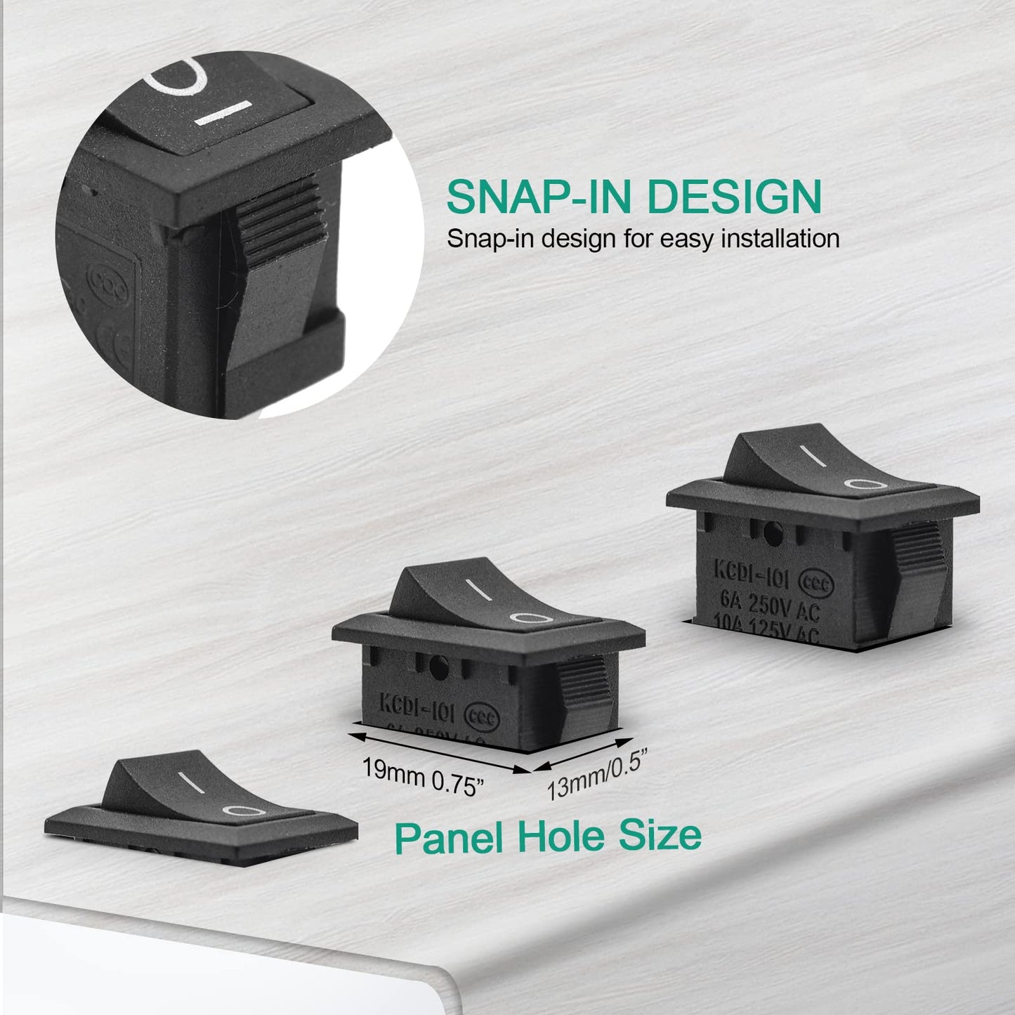 QTEATAK 5Pcs On/Off Boat Rocker Switch 5Pcs 2 Pin 2 Position Snap 12V 110V 250V