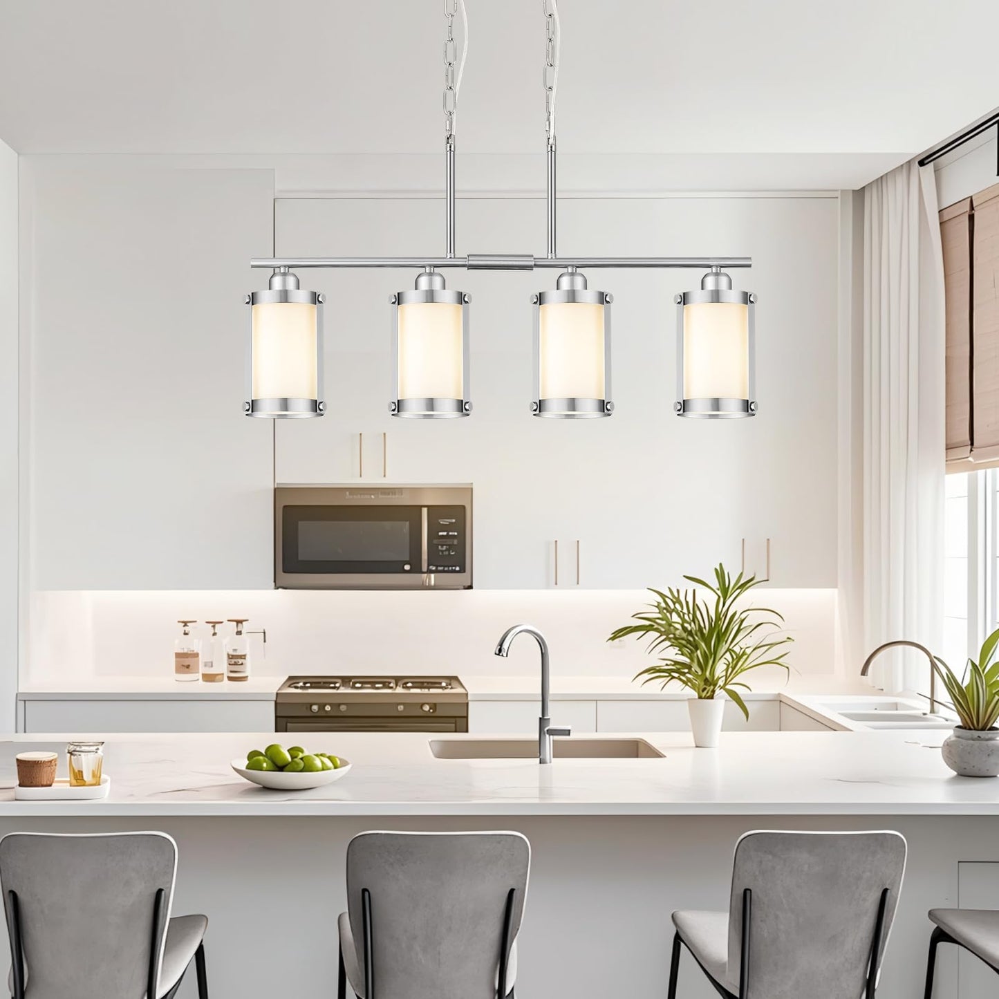 Osimir 4-Light Kitchen Island Lighting  Brushed Nickel Linear Dining Room Light Fixtures With Frosted Glass  Modern Industrial Chandelier Pendant Light For Kitchen Island Dining Room  Os-3014-4Isbnw