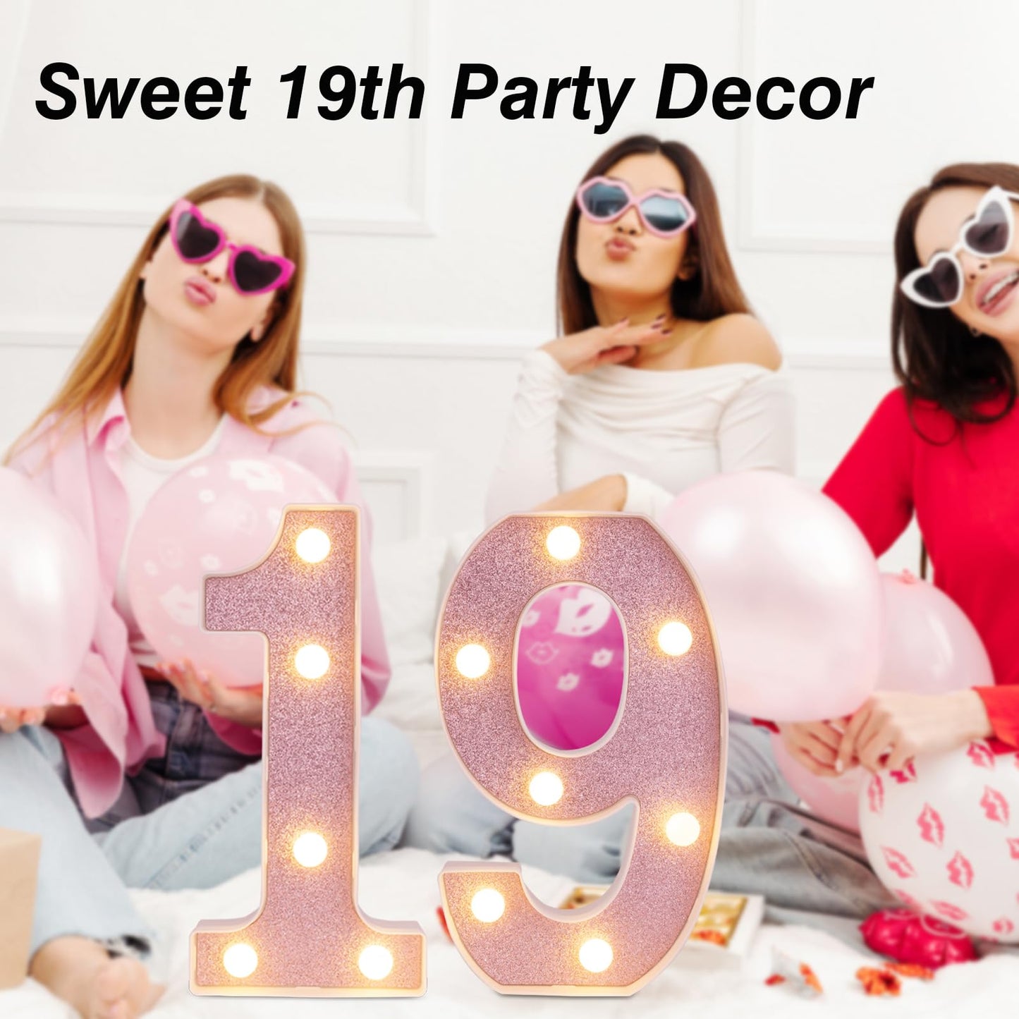 DyingSwan LED Marquee Number 9, 8.58 Inch Pink Glitter Light Up Decor, Battery Powered Plastic Night Light