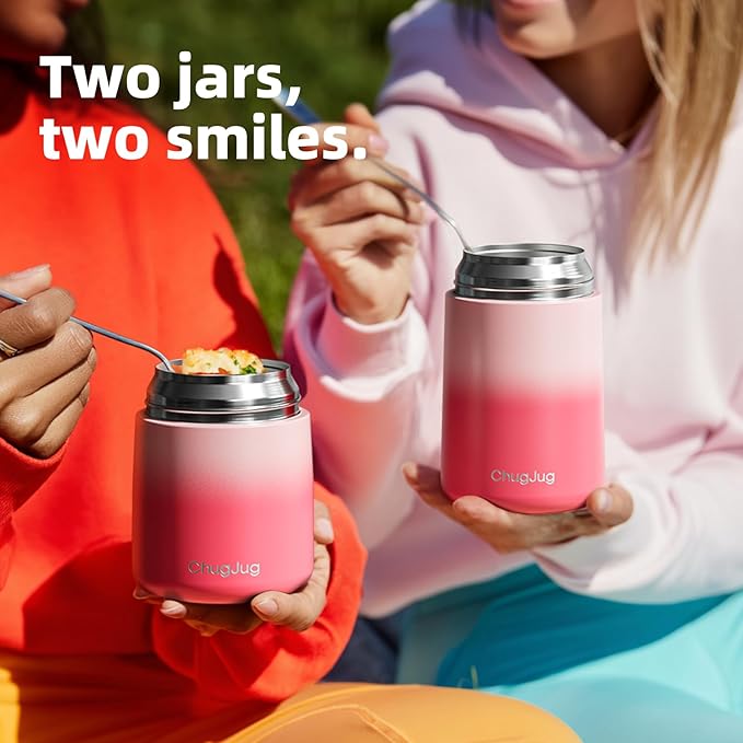 2 Pack Soup Thermo for Hot Food for Adults Kids, Vacuum Insulated Food Jar, Lunch Thermo Food Container for School Office, Cute Travel Food Flask with Spoon(26 oz,18 oz) (Pink)