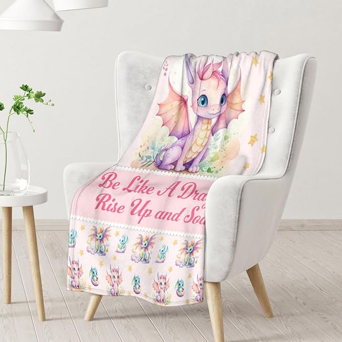 Dragon Blanket Gifts - 60x80 Inches Cute Throw Blanket for Babies, Kids, Boys & Girls - Pink Soft Fuzzy Blankets for Couch, Sofa & Bed