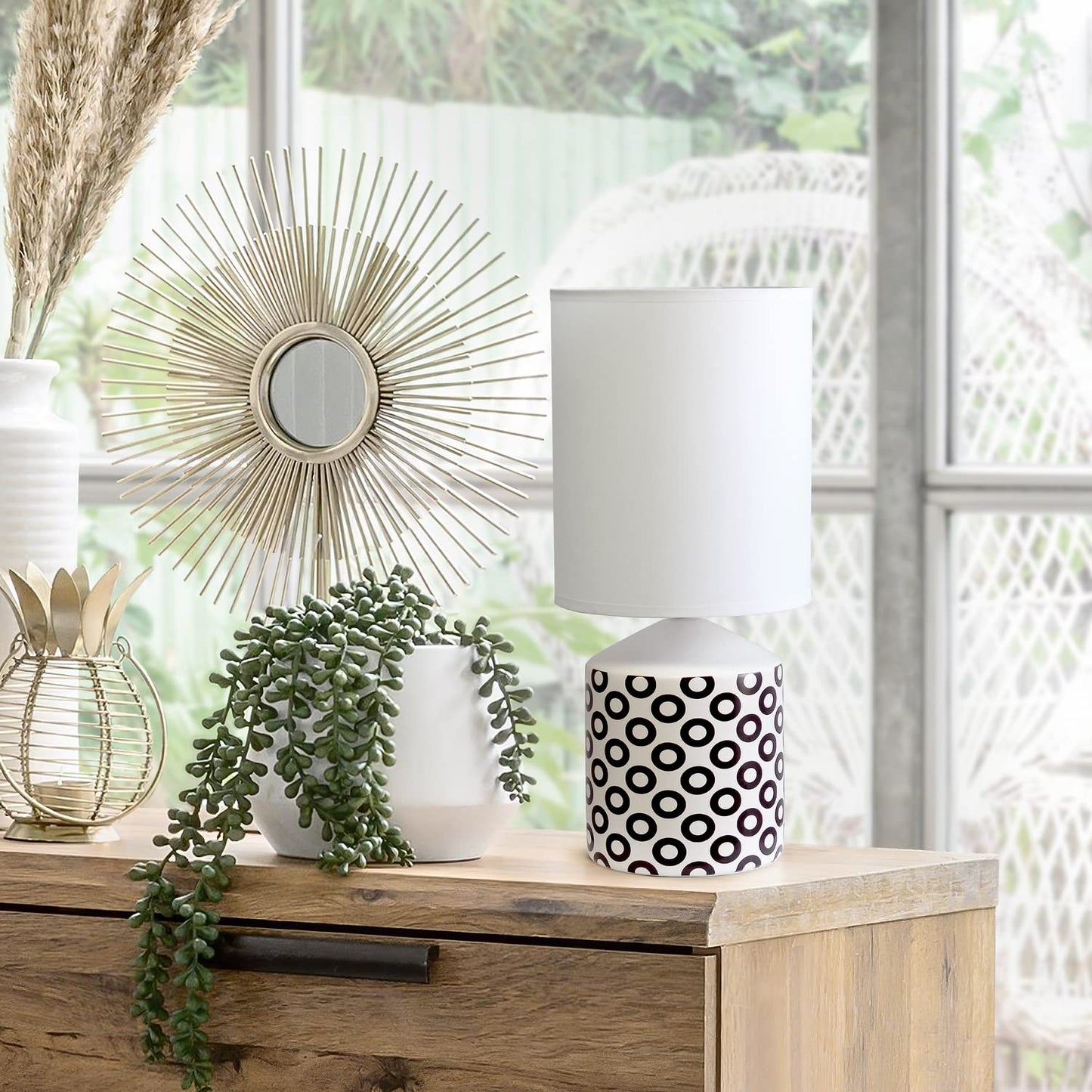 Simple Designs Table Lamp - Black Ovals Circles Pattern, Ceramic, 8.5inL x 8.5inW x 18.5inH, Model LT2077-OVL, Color