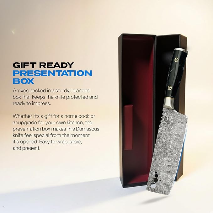 Hand-Forged Damascus 7" Nakiri Knife – Japanese-Style Vegetable Cutter with 133-Layer Blade, Hollow Edge & Herb-Stripping Holes – Premium Damascus Chef Knife