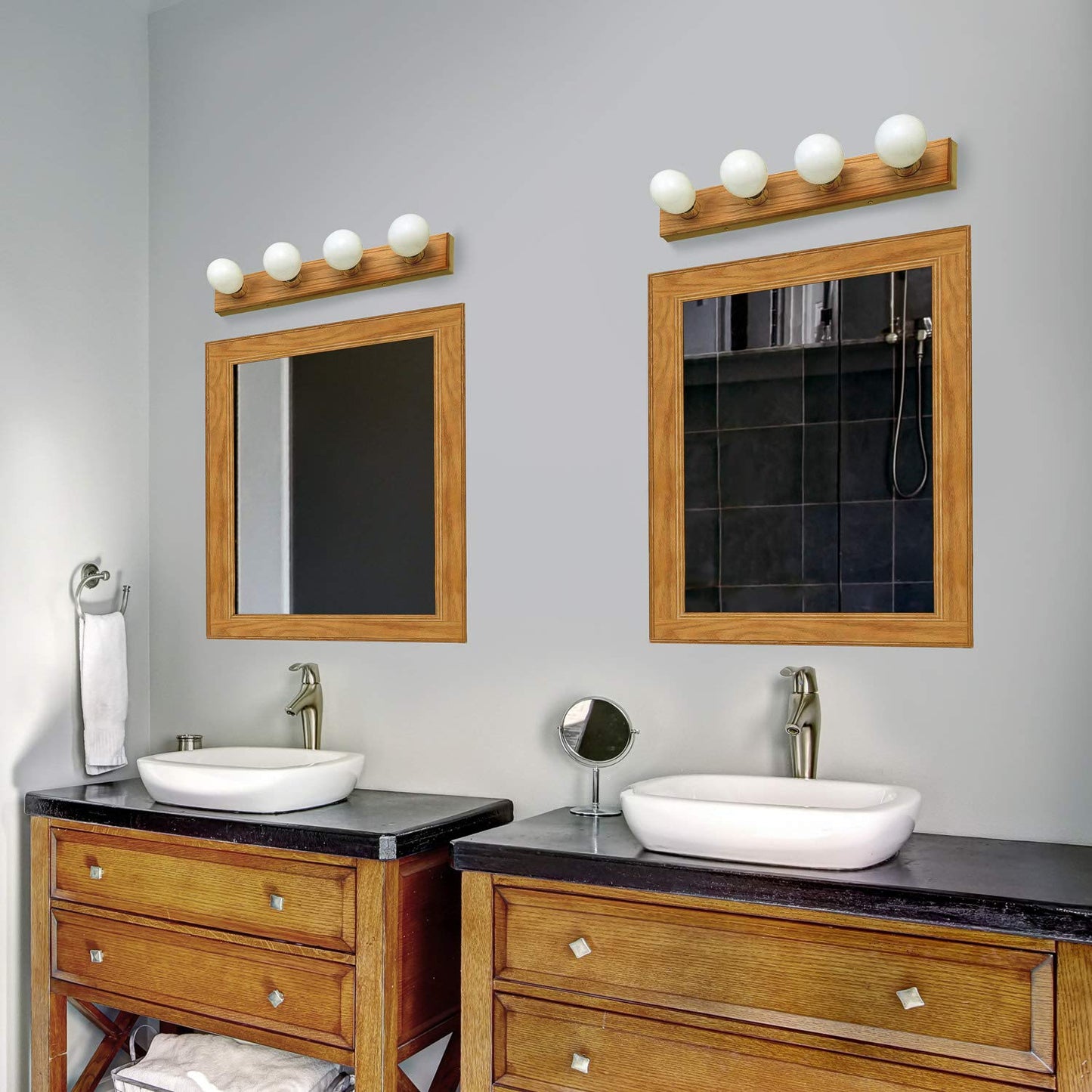 Design House 500207 4-Light Vanity Light, Honey Oak Wood Finish, Modern Design