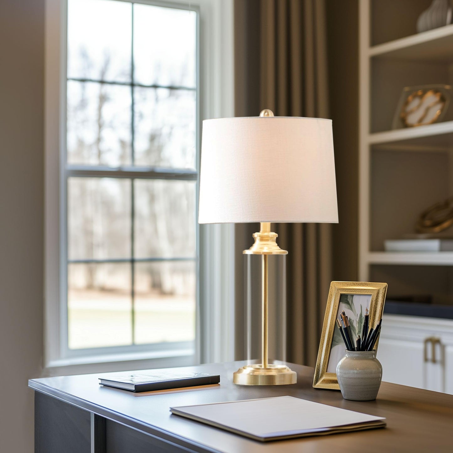 510 DESIGN Table Lamp Set of 2 - Clear Glass Body, Gold Accents, 26inH, Model 5DS153-1157