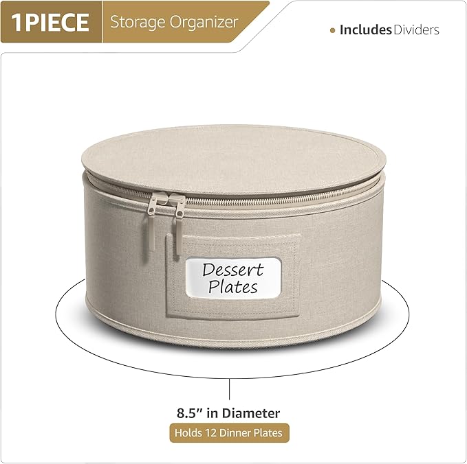 Sorbus China Storage Containers – Dinnerware Organizer for Salad Plates with Lid (Holds Service for 12) with Felt Protectors – 8.5" x 5.5"