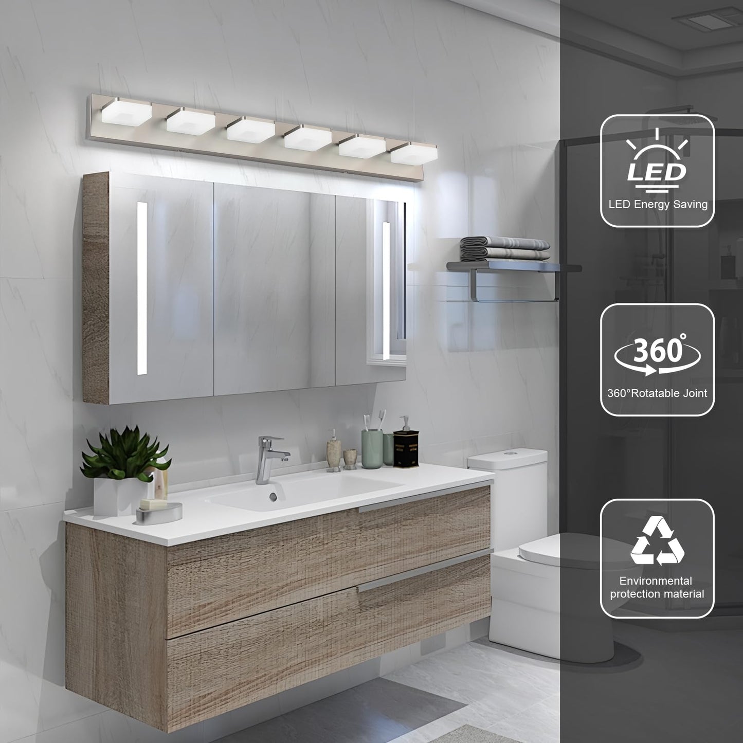 Bicrink Brushed Nickel Vanity Lights For Bathroom 6-Light Vanity Lighting Fixtures For Mirror 39 Adjustable 5500K Modern Led Vanity Light Over Mirror  Bath Wall Lighting Fixtures