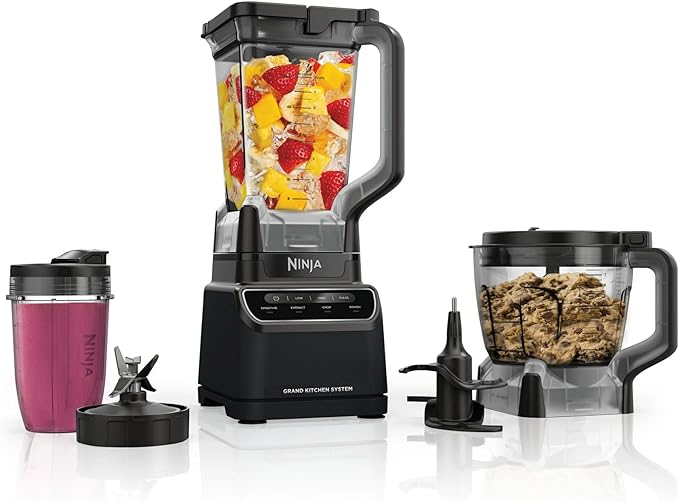 Ninja Grand Kitchen System KS500, 1200-Watt Blender & Food Processor Combo, 72oz Pitcher, 8-Cup Processor Bowl, 18oz To-Go Cup, 4 Preset Programs for Smoothies, Extract, Dough & Chop, Black