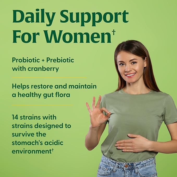 MegaFood MegaFlora Probiotics for Women + Prebiotics and Probiotics with 14 Strains & 50 Billion CFUs, with Cranberry for Women Digestive Health, Vegetarian - 60 Capsules (30 Servings)