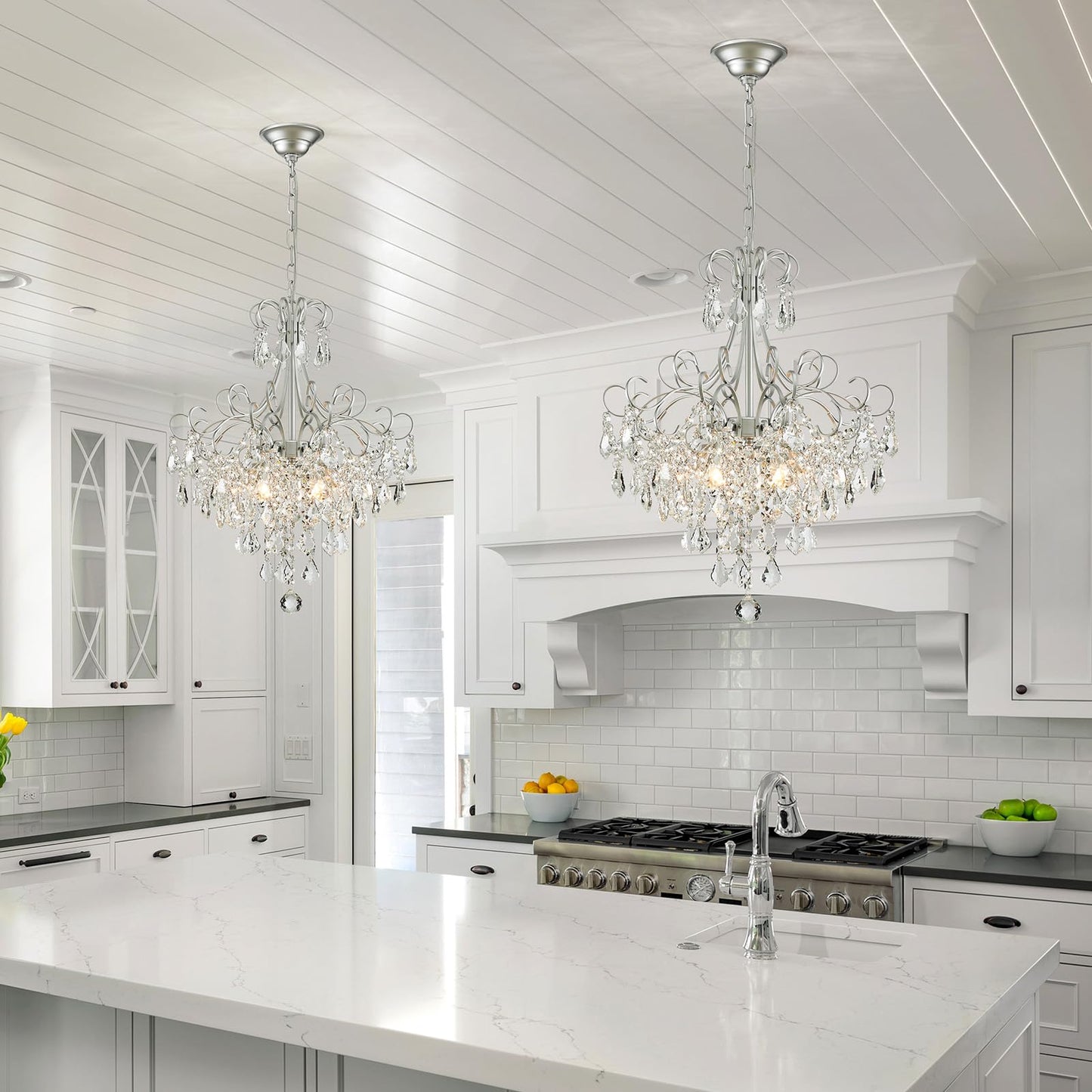 Wuzups Crystal Chandelier 5-Light Pendant Ceiling Light Modern Lighting Fixture For Dining Room Hallway Bedroom Kitchen Bathroom  H 22.4 X W 18.3  E12 Base  Silver