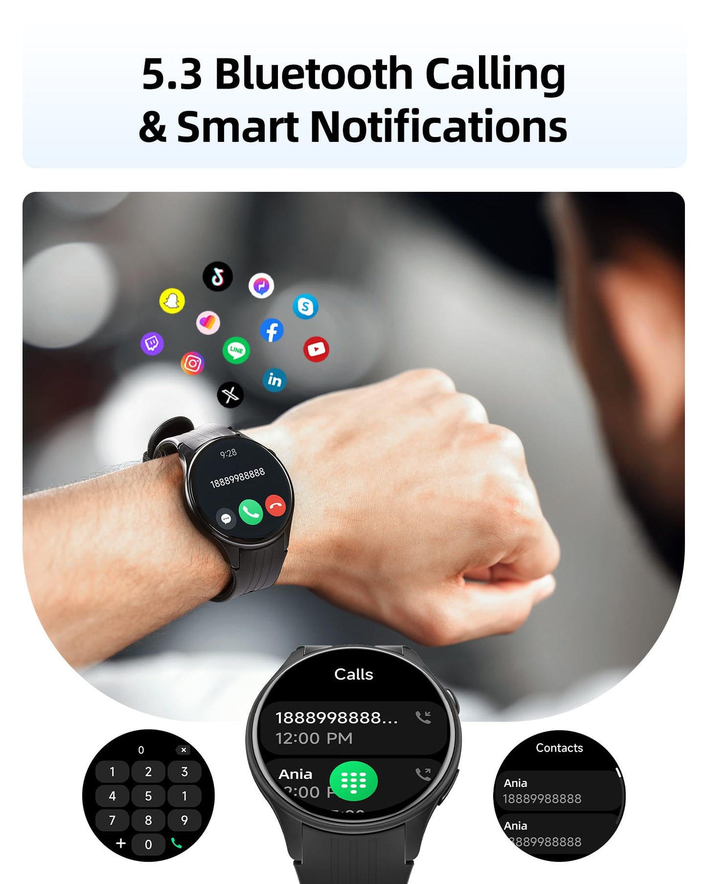 Parsonver Smart Watch for Men Women, Built-in GPS, Fitness Watch with Answer/Make Calls, 100+ Sport Modes, Heart Rate, Sleep Monitor, Pedometer, IP68 Waterproof, Smartwatch for Android & iPhone, Black