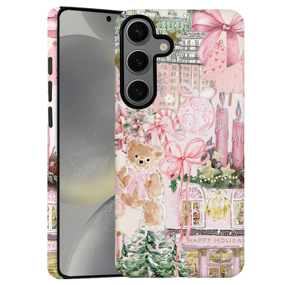 Case for Samsung Galaxy S24 Plus,Pink Tree Christmas Holiday Phone Case Military-Grade Drop Protection Cover for Women Girl - Fr