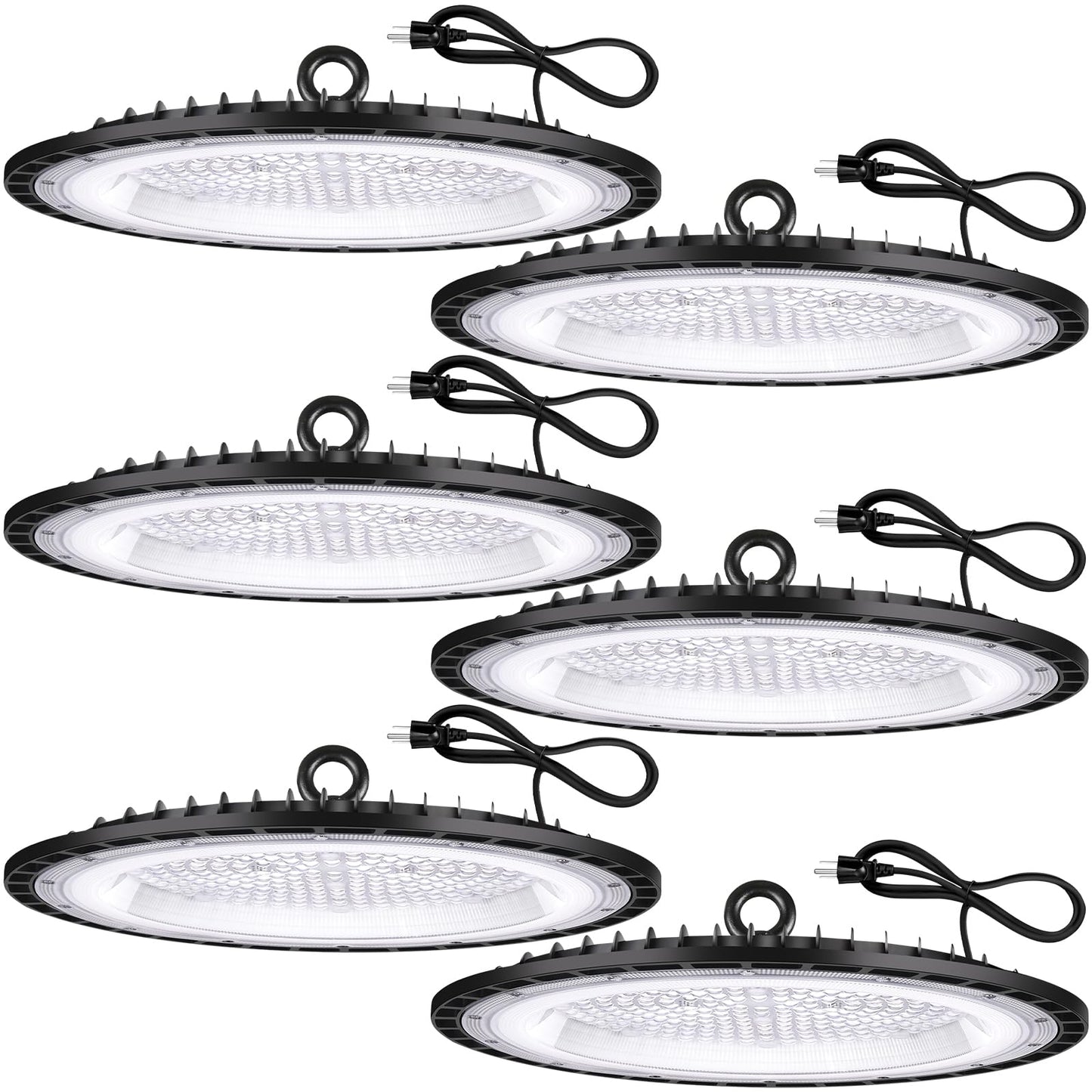 Yanycn 6 Pack 200W Ufo Led High Bay Light Fixture 120Vac 30800Lm 5000K Daylight Commercial Shop Bay Lighting [850W Mh/Hps Equiv.] Us Plug Area Lighting For Warehouse/Barn/Gym/Factory/Workshop