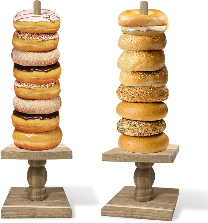 2 Pcs Donut Stand Wooden Square Doughnut Stand Bagel Stand Donut Display Tower for Dessert Table Doughnut Holders for Party Donut Display Stand for Birthday Banquet (Dark Color)