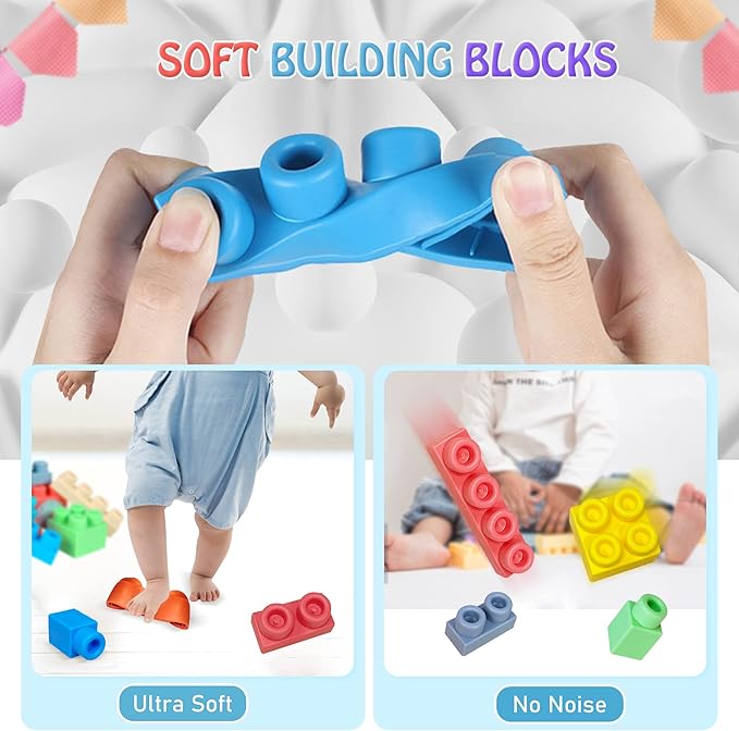 Baby Soft Blocks Set, Big Building Block Toys, Soft Rubber Blocks for Babies 6 Months and Up STEM Educational Toddler Gifts, Baby Soft Blocks Sensory Stacking Toys, 80PCS