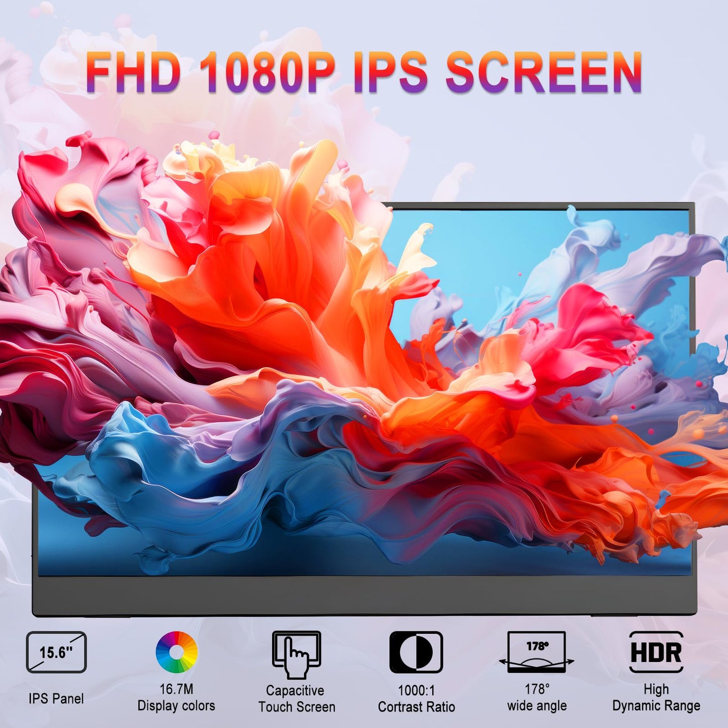 Aimuonos 15.6Inch Portable Monitor Touchscreen,Laptop Monitors Touch Screen Fhd Hdr Plug&Play Usb-C Hdmi Gaming Ips Display Trav