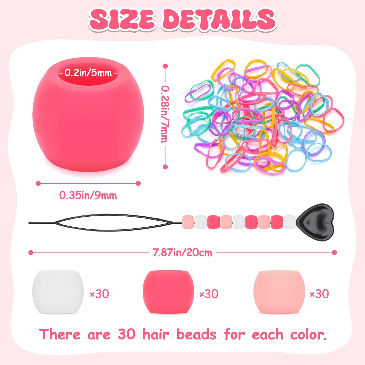 FunisFun 90Pcs Silicone Hair Beads 5mm Soft Pony Beads for Braids 3 Colors Cute Hair Accessories for Kids Girls Daily Hairstyles