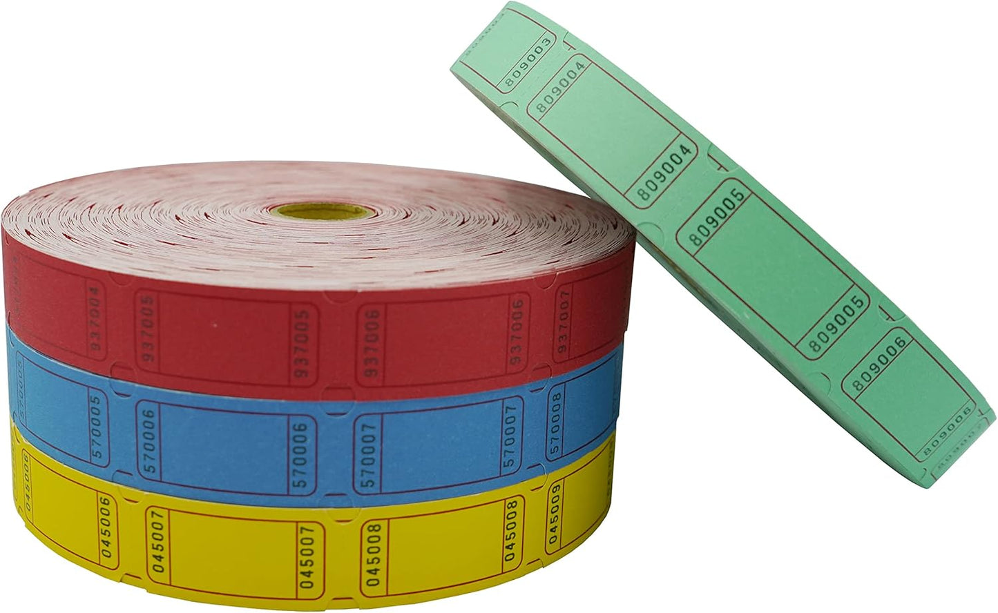 DNB 8000 Pcs Raffle Tickets - 4 Color Set of 2000 Pcs 2 x 1 Inch Single Roll Consecutively Numbered Blank Tickets - Blue/Yellow/Red/Green