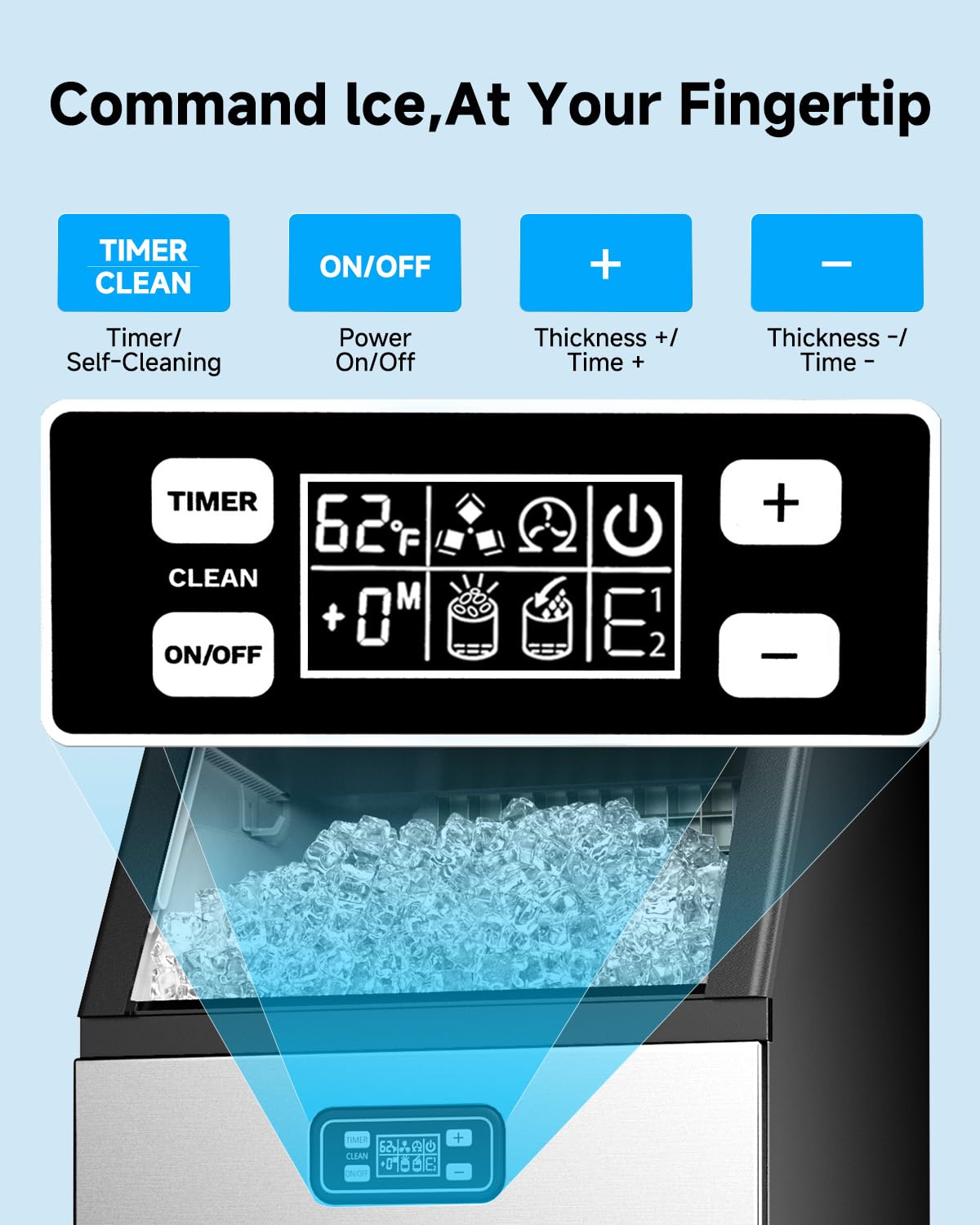 Feelfunn Commercial Ice Maker Machine - 100LBS/24H, 33lbs Storage Capacity, Stainless Steel Freestanding & Under Counter Ice Maker with Self-Cleaning, 24H Timer, Ideal for Home Bar Office Restaurant