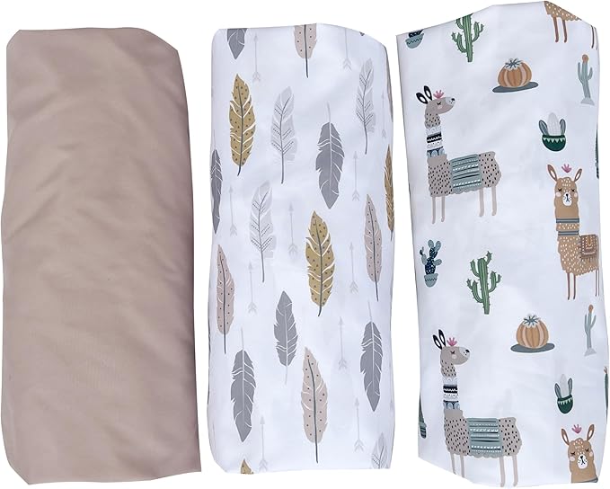 AMROSE 3 Pack Heavenly Soft Bassinet Sheets for Baby Universal Fitted for Various Cradle and Bassinet Mattress Pad, Silk Touch Gentle Breathable Microfiber, Alpaca & Feather