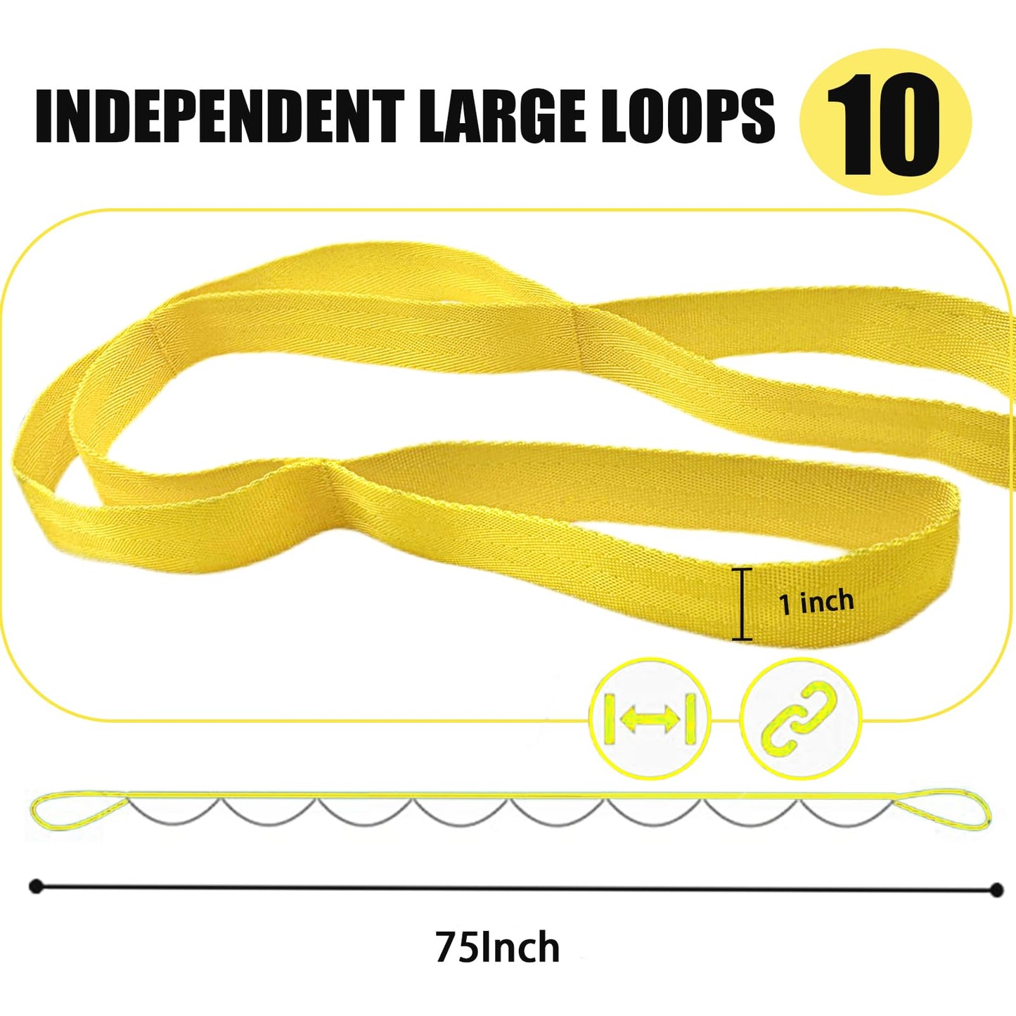 Stretching Strap Yoga Strap with Loops, Stretch Straps for Physical Therapy, Non-Elastic Exercise Strap for Pilates, Dance and Gymnastics with Workout Guide (Yellow)