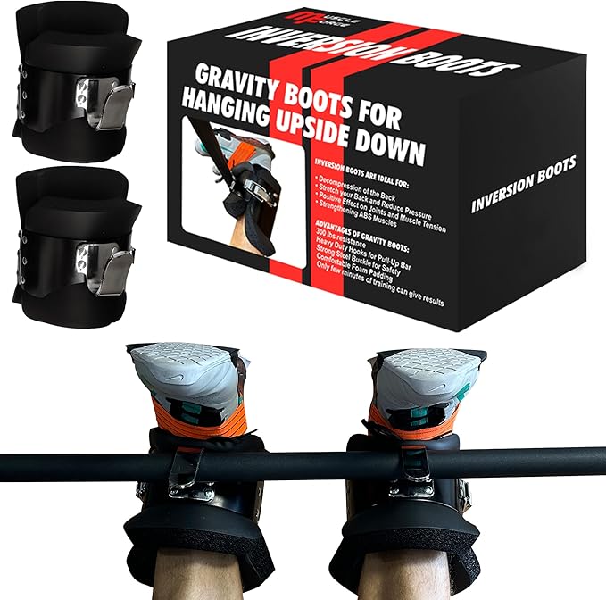MuscleForge Gravity Boots with Safety Lock, Inversion Boots for Gravity Fitness Training (Pair), for Overhang on The Back ...
