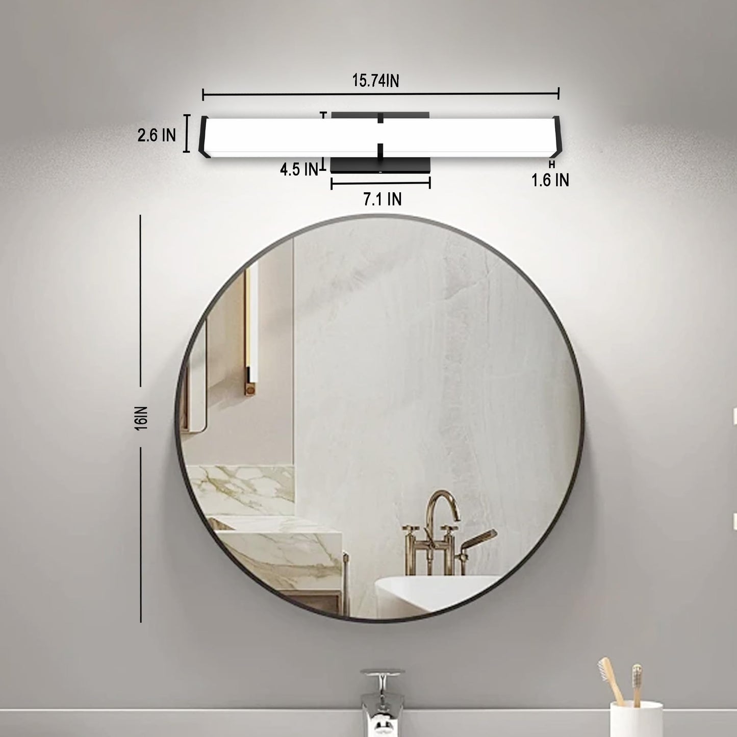 Bathroom Lighting Fixtures Over Mirror: 16-Inch Modern Bathroom Vanity Light Etl Certified - Black Led Vanity Light Bar With Elegant Clear Shade - Wall Light Fixtures 5000K Cool White Dimmable  1 Pack