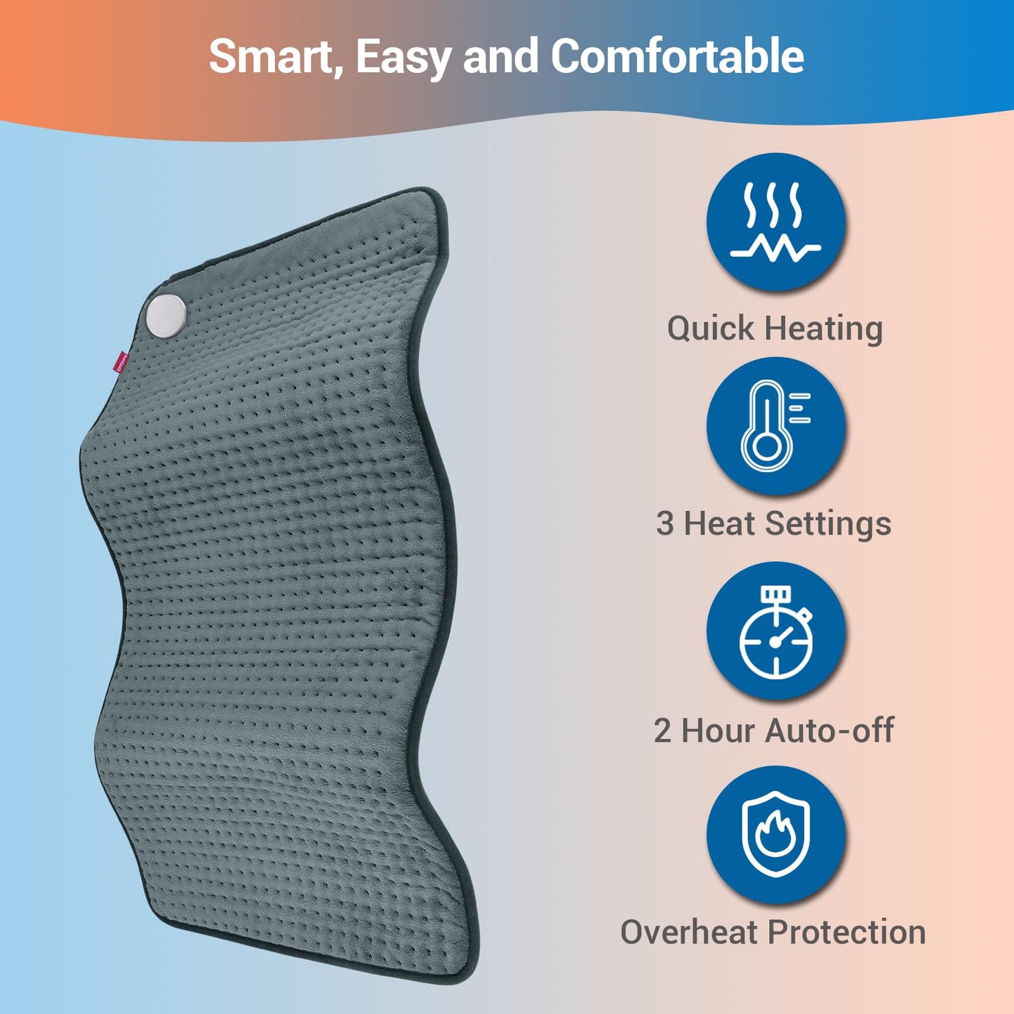 Comfytemp 17''x 33'' King Size Heating Pad for Back & Period, FSA Eligible Items Only List, HSA Approve Extra Large Cute Heating Pad XXL, Electric Heat Pad for Neck/Shoulder/Knee, Washable, Gray