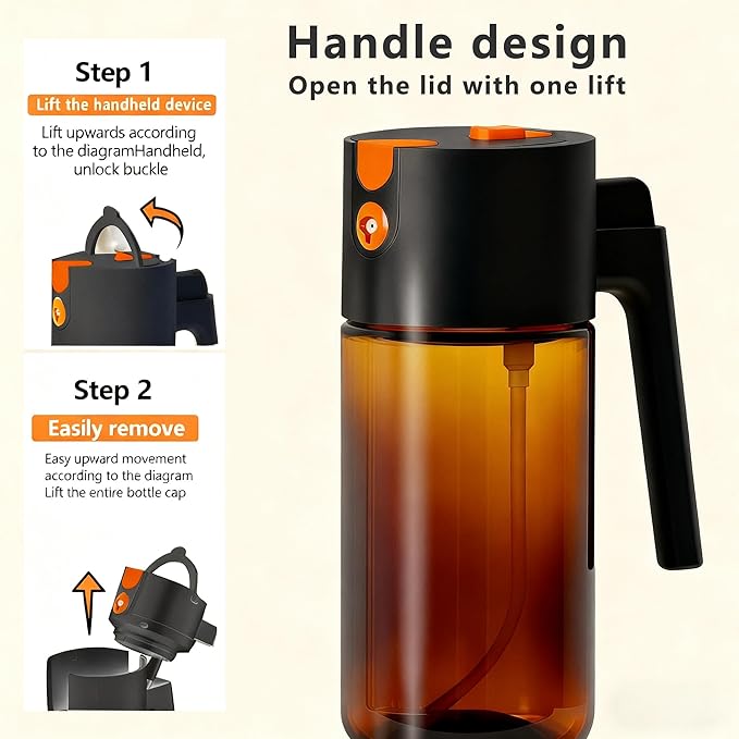 Olive Oil Spray Bottle Dispenser，2-in-1 Glass Material Kitchen Cooking Oil Sprayer，17 oz/500 ml Cooking Spray, Glass Spray Bottle with Tipper, Food Grade Spray for Kitchen, Salad, Frying, Barbecue