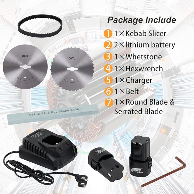 Electric Kebab Knife 80W Commercial Shawarma Turkish Knife Slicer Gyro Cutter 2800 RPM with 2 Blades Adjustable Thickness 0-8mm（Batteries，Flat）
