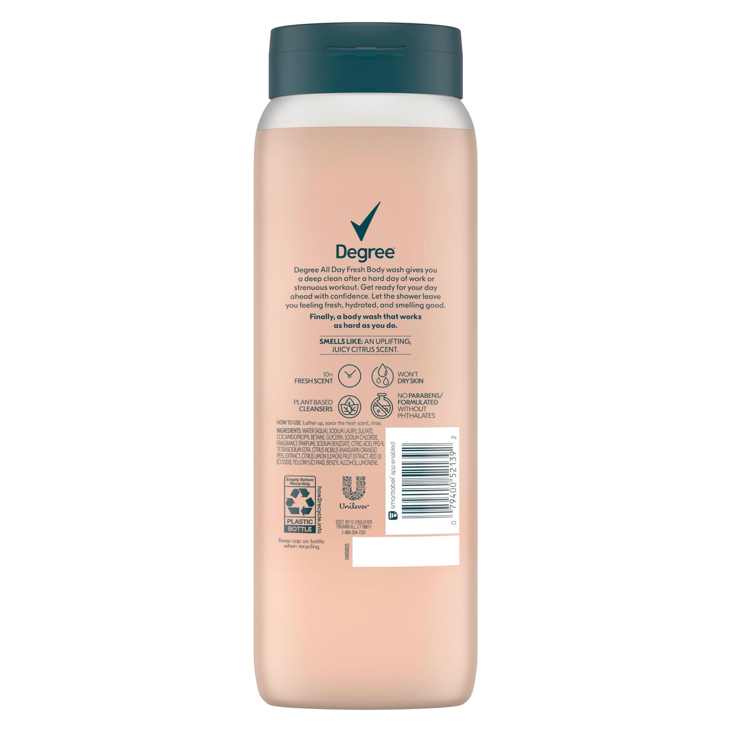 Degree All Day Fresh Body Wash Fresh Citrus Deep Cleansing 20 oz