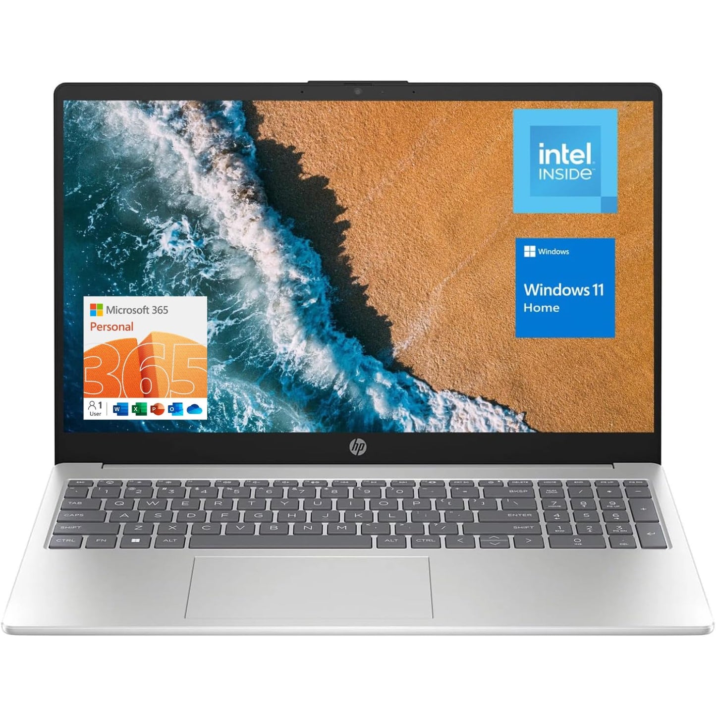 Hp 15.6 Portable Laptop (Include 1 Year Microsoft 365), Hd Display, Intel Quad-Core N200 Processor, 8Gb Ram, 128Gb Storage, Wi-F