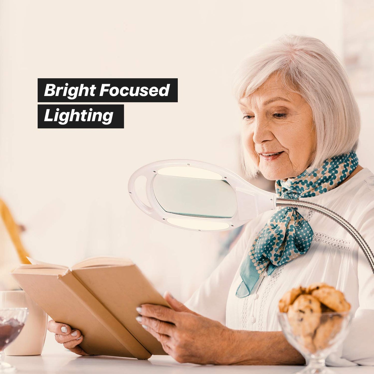 Brightech LightView Pro Magnifying Glass Floor Lamp, 5 Diopter (2.25x), White, with LED Light and Sturdy Base