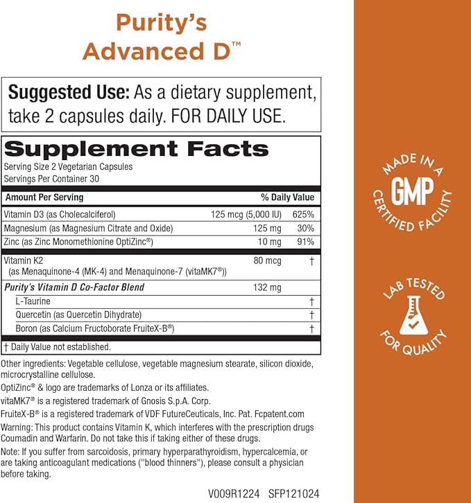 Purity Products Dr. Cannell's Advanced D from Vitamin D3 Super Formula - Packed with Vitamin D, Vitamin K2, Zinc, Magnesium Citrate, Boron and Taurine - 60 Vegetarian Capsules