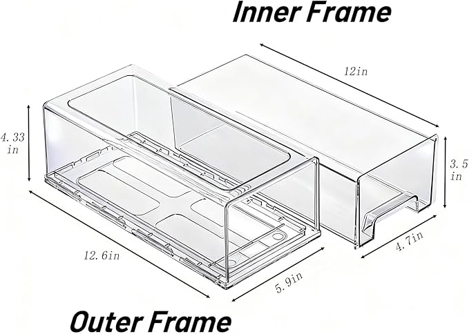 2 Pack Stackable Pull-Out Storage Drawers，Plastic Clear Organizer Bins with Handles，Easily Clean for Craft, and Toy Organization，Kitchen Undersink，Cabinet，Fridge，Closet，Pantry，Office，Bathroom
