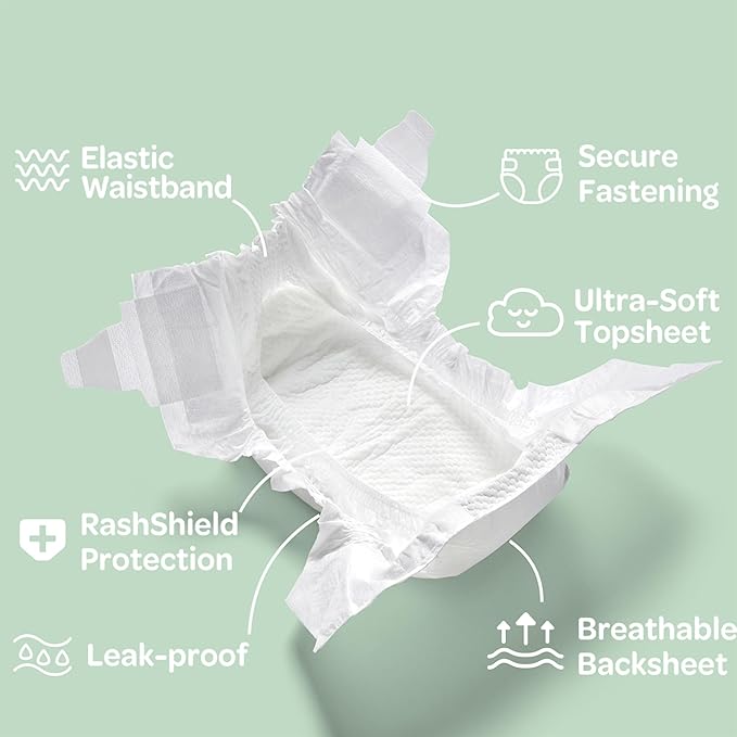 Parasol Clear+Dry Disposable Diapers, RashShield Protection and Leak-Control Fit, Hypoallergenic Diapers, Size 2 (10-18 lbs), 288 Count