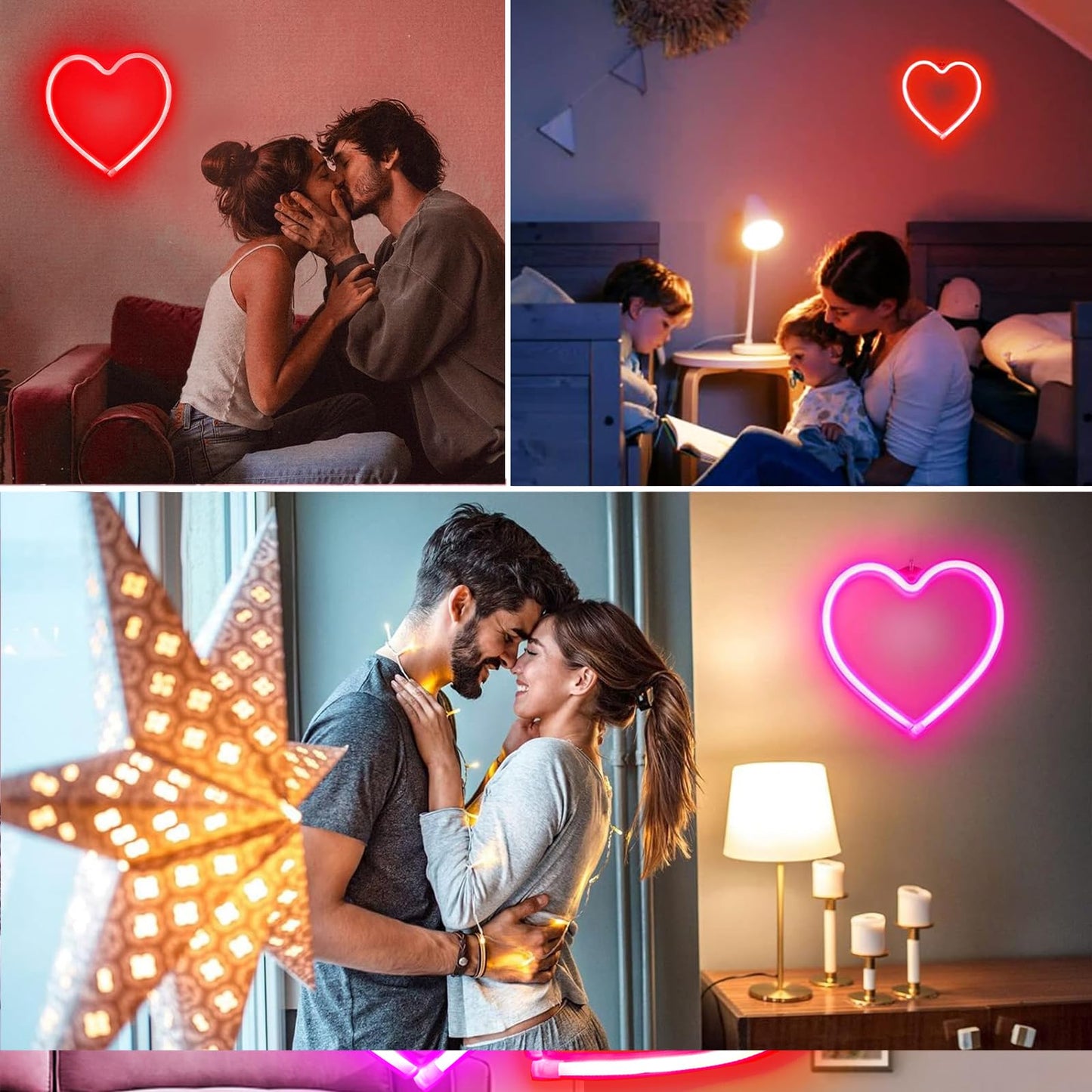 2-Pack Heart Neon Sign, Neon Heart Lights Battery Operated or USB Powered for Valentines Day Decorations, Valentines Lights for Wedding Proposal Anniversary Mothers Day Girls’ Room Decor (Pink & Red)