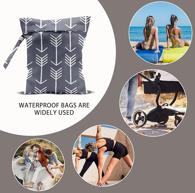2Pcs Arrow Print Wet Bags, Wet Dry Bag Reusable Zipper Pouch for Swimsuit, Diapers, Travel, Pool, Beach, Dirty Yoga Gym Clothes, Toiletries, Waterproof Birthday Christmas Gifts